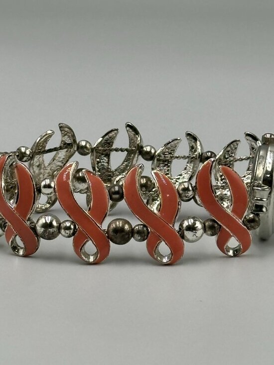 Vintage Jennie B Watch Breast Cancer Awareness Ribbon Band Silver Pink Works main image 14